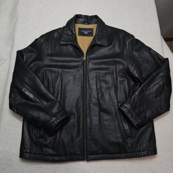 Dockers Soft Leather Men's Black Leather Jacket 2XLT PTP 28 L 31 - Picture 4 of 13